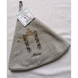 Torchon rond brodé Nancy gris