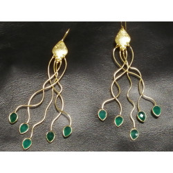 Boucles d'oreilles serpent dorée à l'or fin 24k pierres Onyx vert