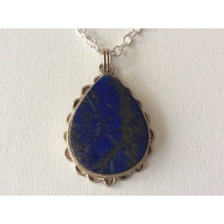 Pendentif argenté pierres Lapis-lazuli naturelles