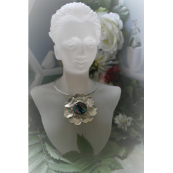 Collier Oeil de Dragon, feuille nature,  Argent 999